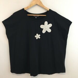 Love & Lace | Black Tee with Floral Embellishments